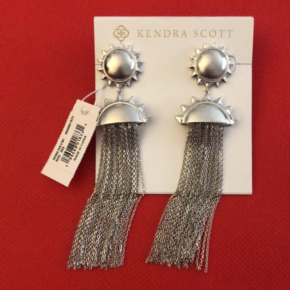 Kendra Scott Silver Tone Rhodium Plated Sienna Sun Statement Drop Earrings NWT - Picture 3 of 14